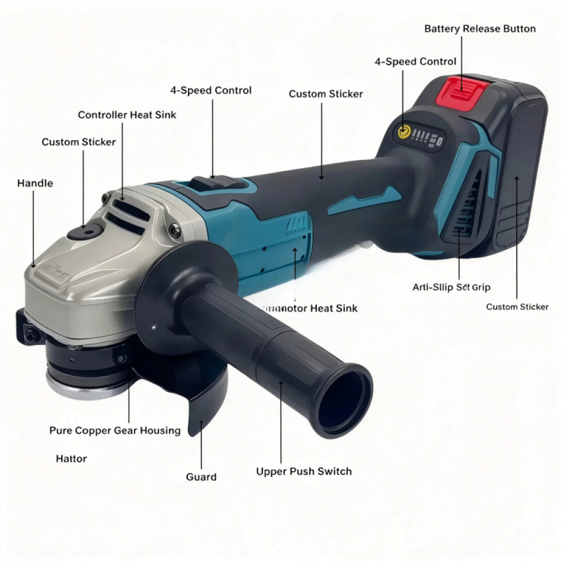 Brushless Angle Grinder Battery Powered - 브러시리스 각도 연삭기, 21V 무선 고출력